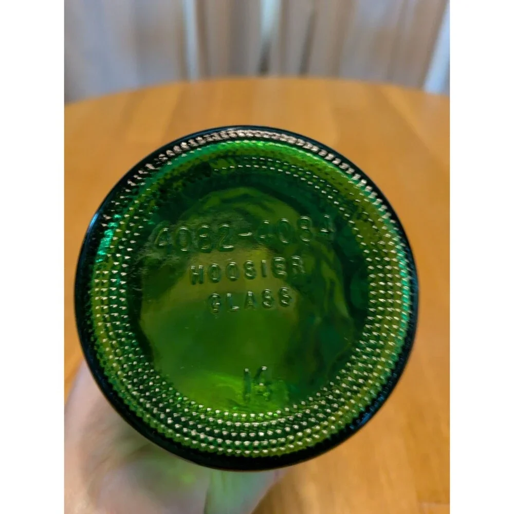 Vintage Hoosier Glass Tall Emerald Green Textured Crinkle Glass Vase 8.5